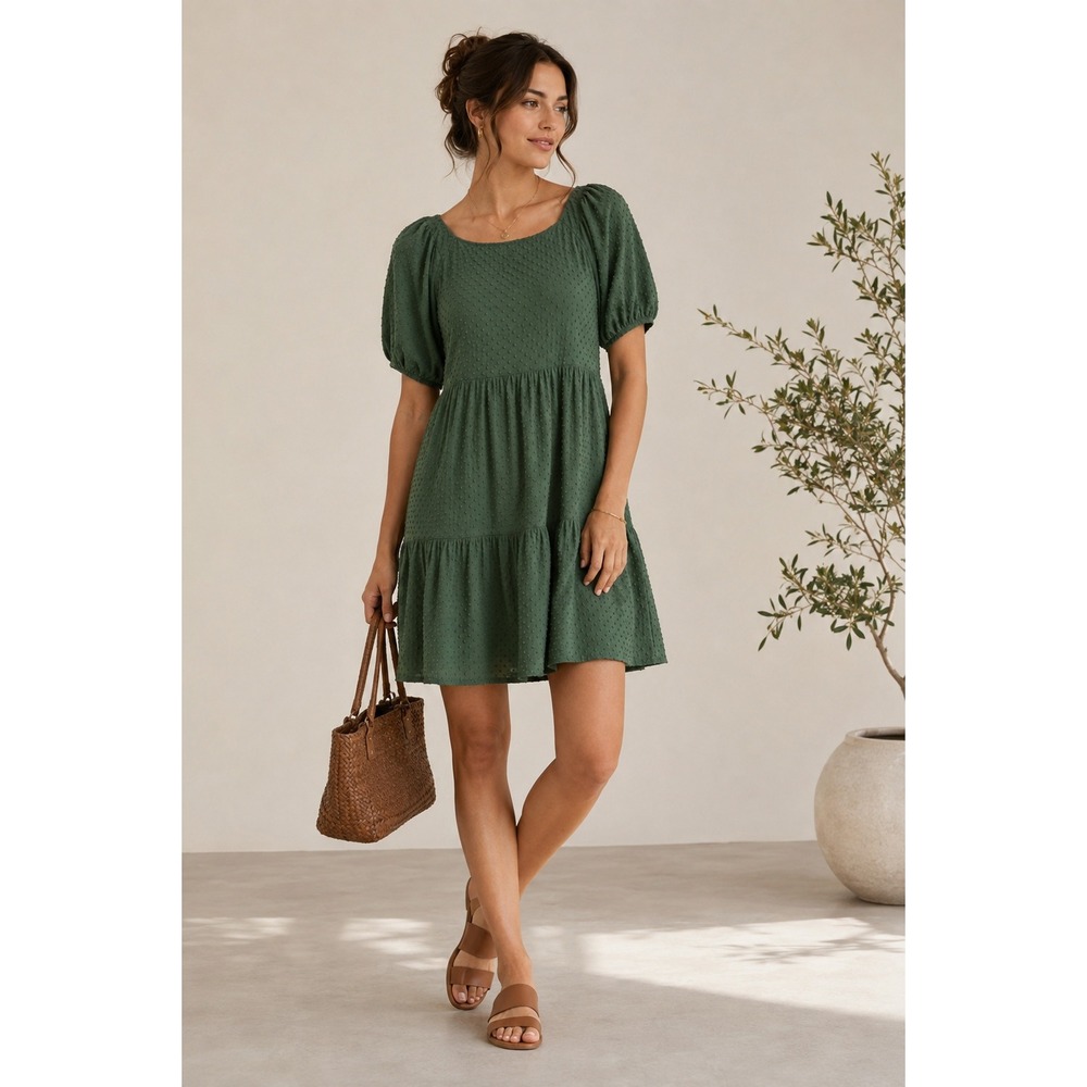J.Crew Green Swiss Dot Puff Sleeve Dress Womens Small Cottagecore